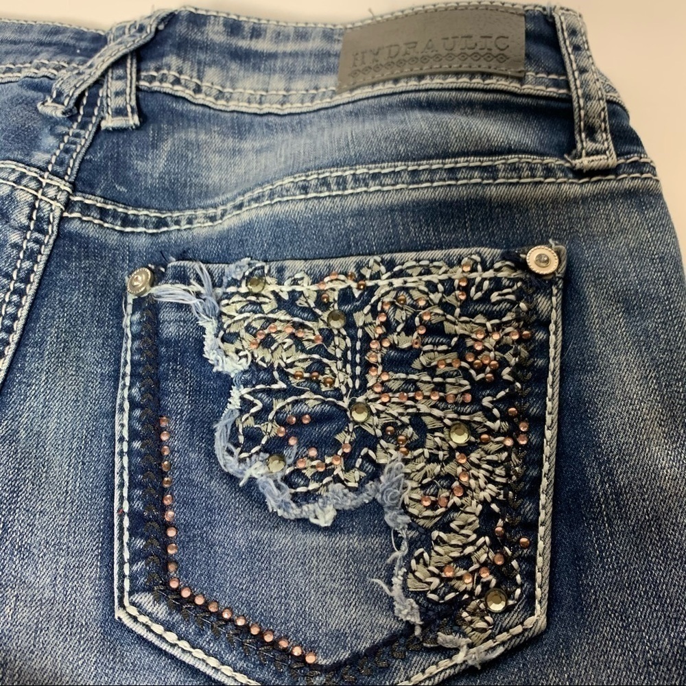VTG Hydraulic blue jean shorts with jeweled pockets size 5/6 - Picture 5 of 12